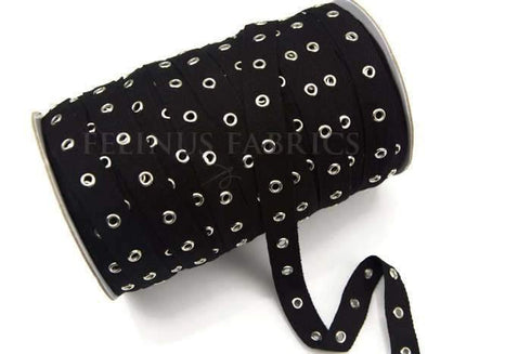 Black Grommet Tape with Nickel Eyelet Cotton Twill Tape on Trim by the Yard
